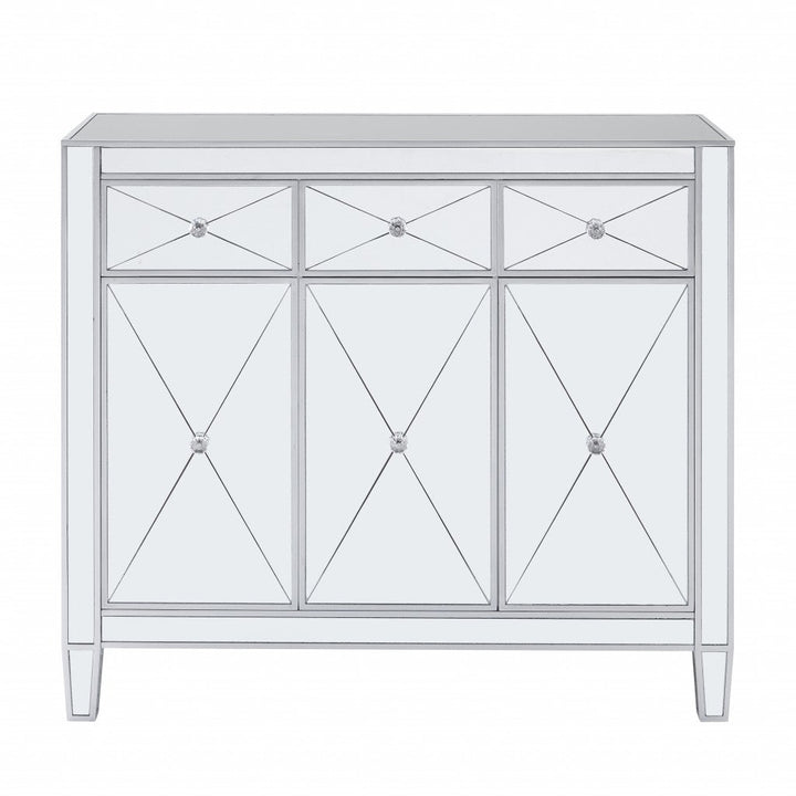 Glamorous Mirrored Bling Three Door Accent Cabinet Image 4