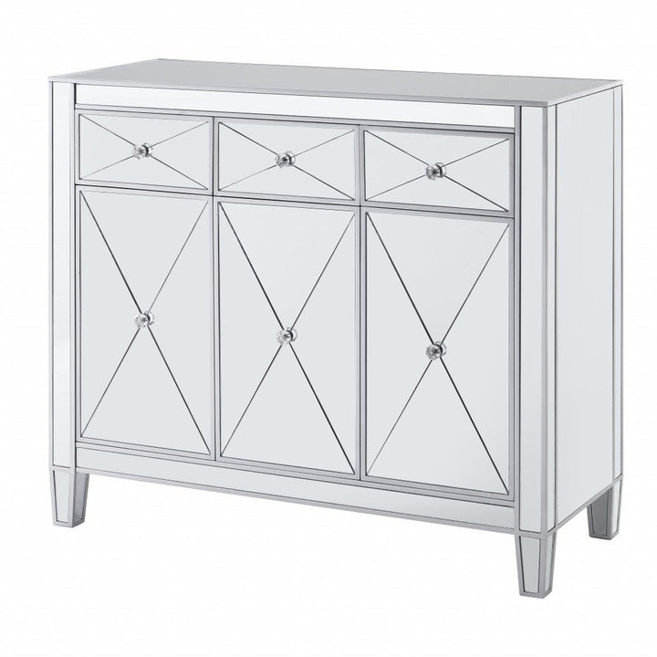 Glamorous Mirrored Bling Three Door Accent Cabinet Image 5