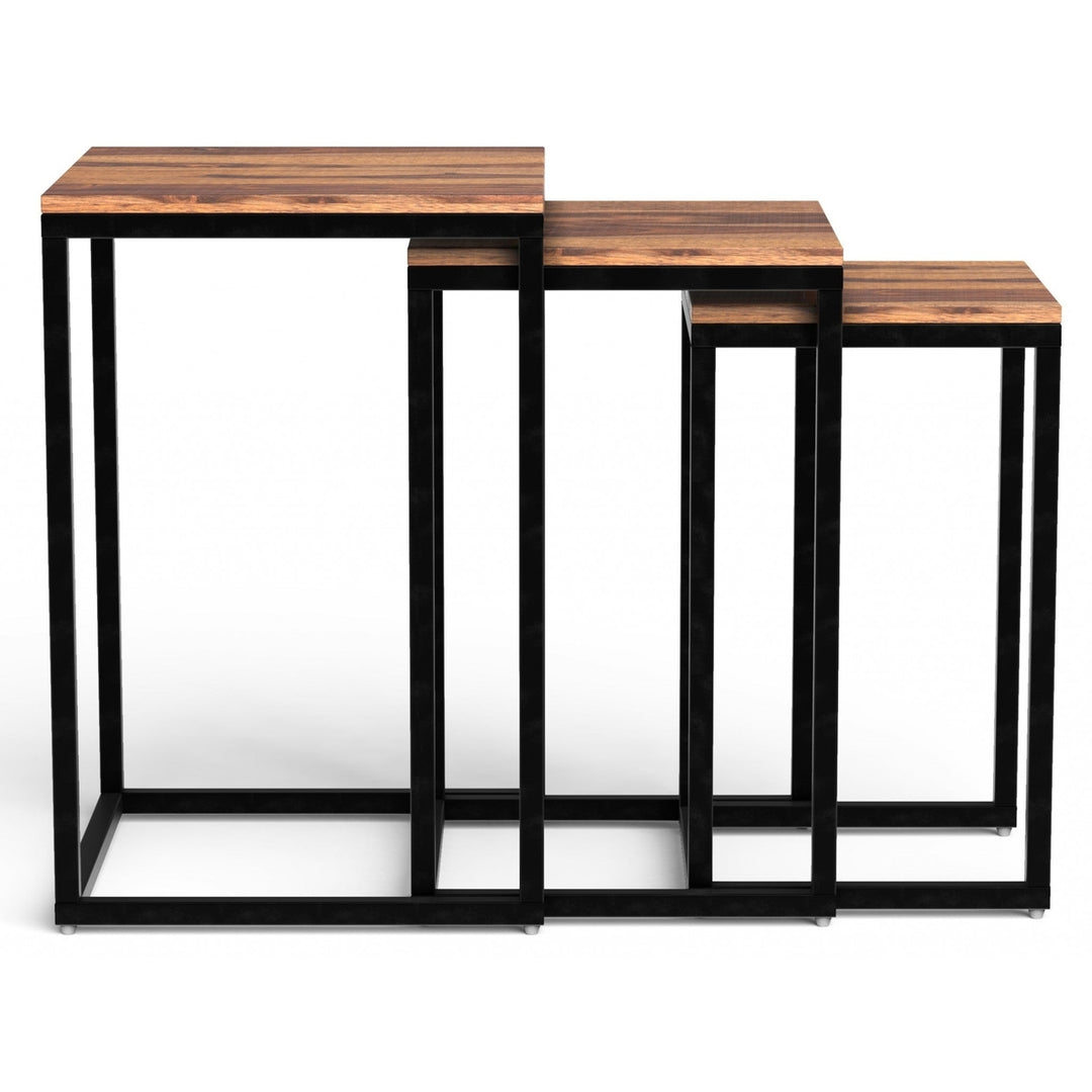 Set Of 3 Squared Off Natural Wood Nesting End Tables Image 1