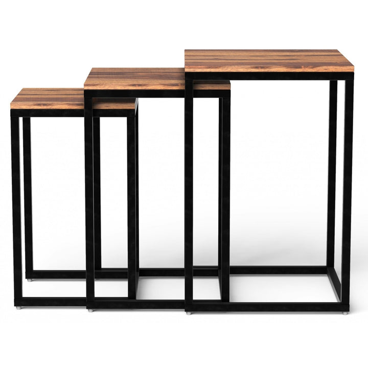 Set Of 3 Squared Off Natural Wood Nesting End Tables Image 2