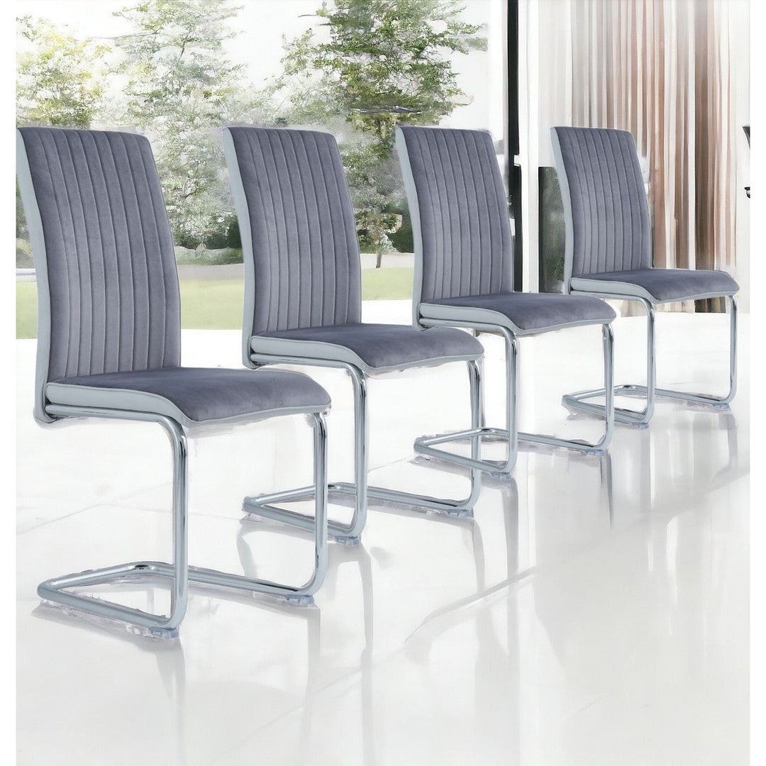 Set Of 4 Two Tone Grey And Chrome Dining Chairs Image 9