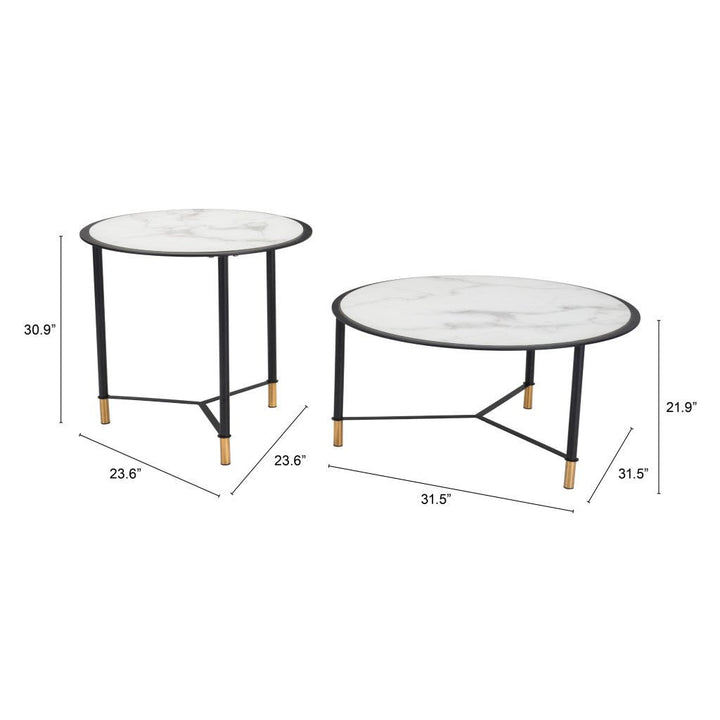 Set Of Two 32" Black And White Faux Marble Glass Round Coffee Tables Image 8