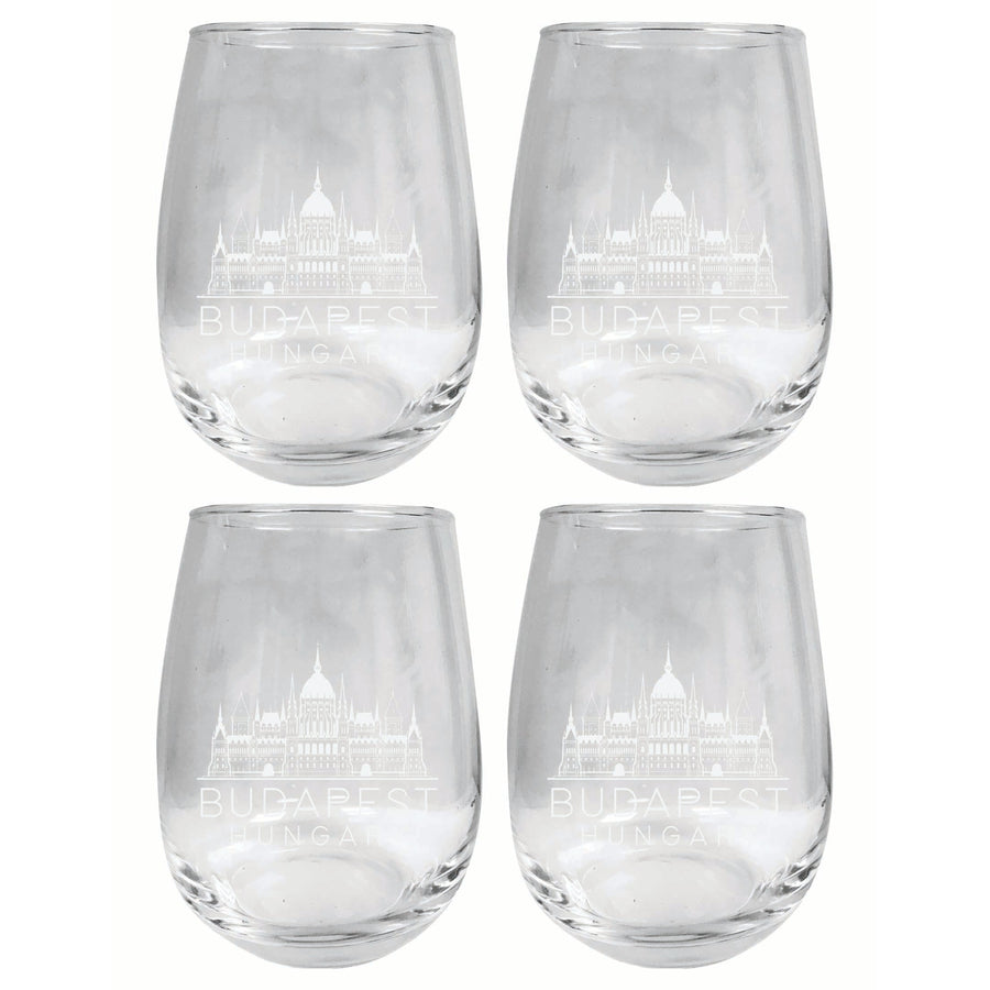 Budapest Hungary Souvenir 15 oz Engraved Stemless Wine Glass 4-Pack Image 1