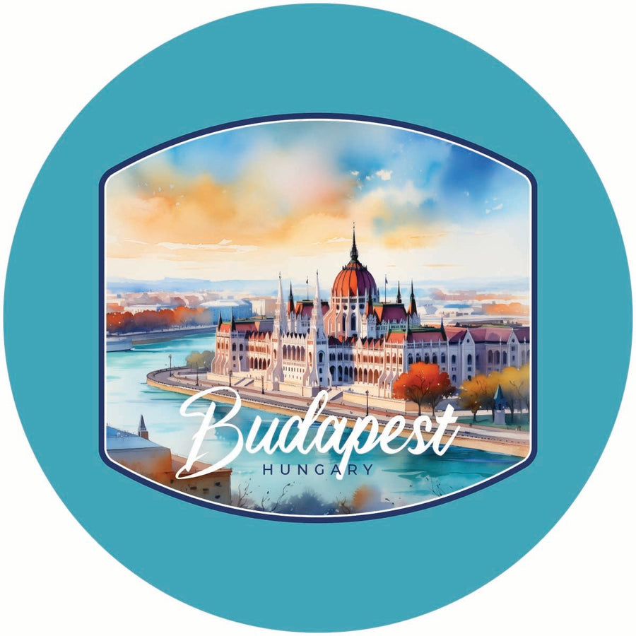 Budapest Hungary Watercolor Cityscape Design Souvenir Coaster Paper 4 Pack Image 1