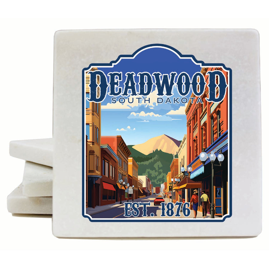 Deadwood South Dakota Wild West Design Souvenir 4x4-Inch Coaster Marble 4 Pack Image 1