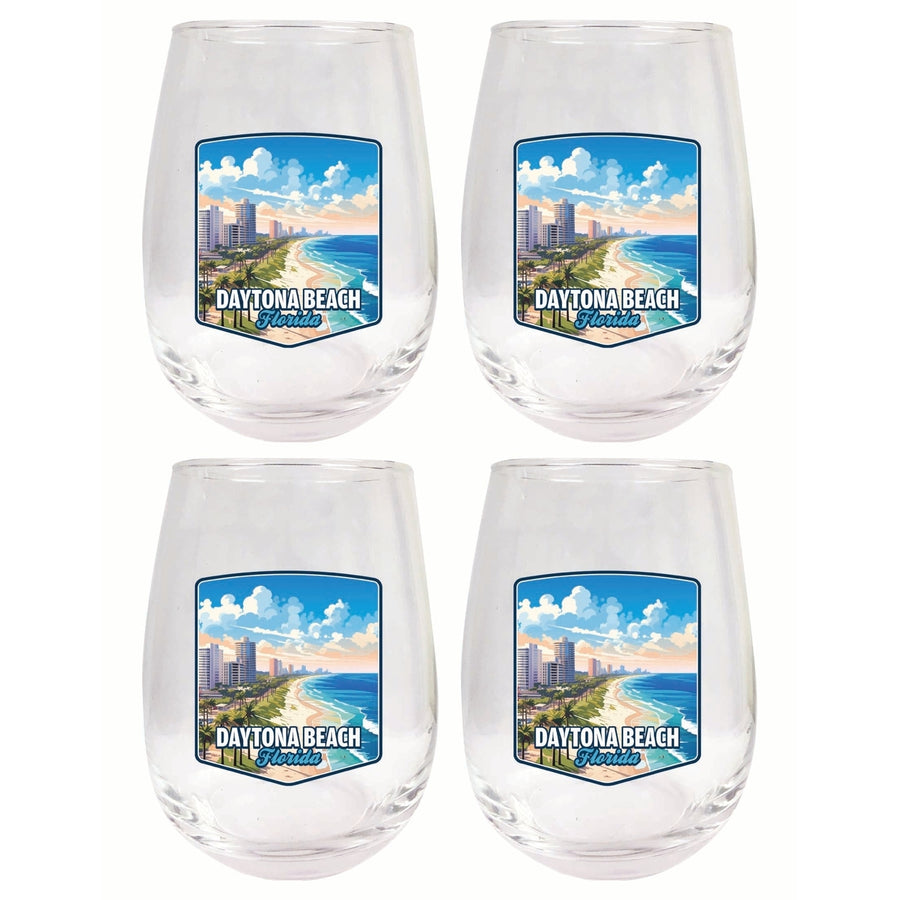 Daytona Beach Florida Ocean Shoreline Design Souvenir 15 oz Stemless Wine Glass 4-Pack Image 1