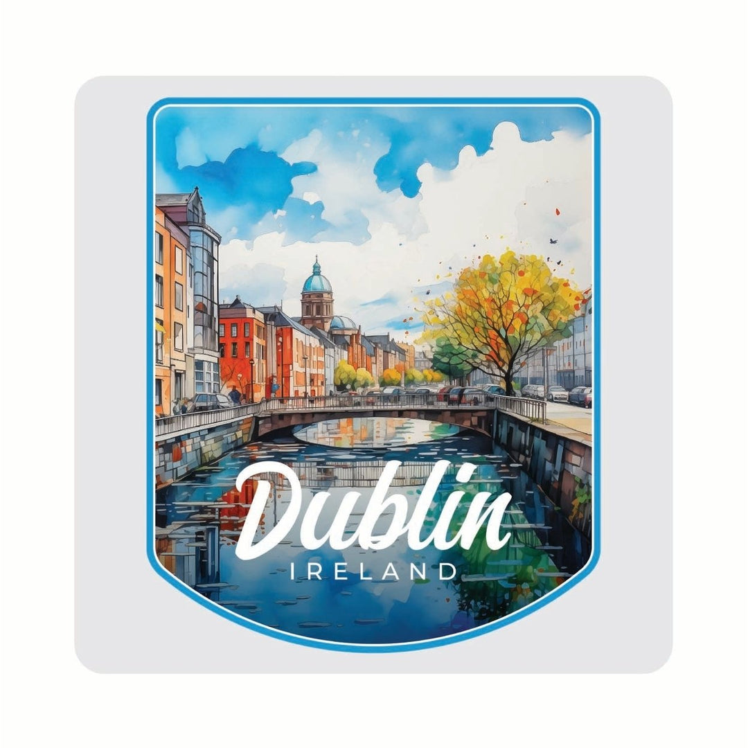 Dublin Ireland Watercolor Cityscape Design Souvenir 4x4-Inch Coaster Acrylic 4 Pack Image 1