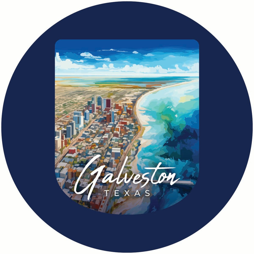 Glaveston Texas Aerial Painting Design Souvenir Coaster Paper 4 Pack Image 1