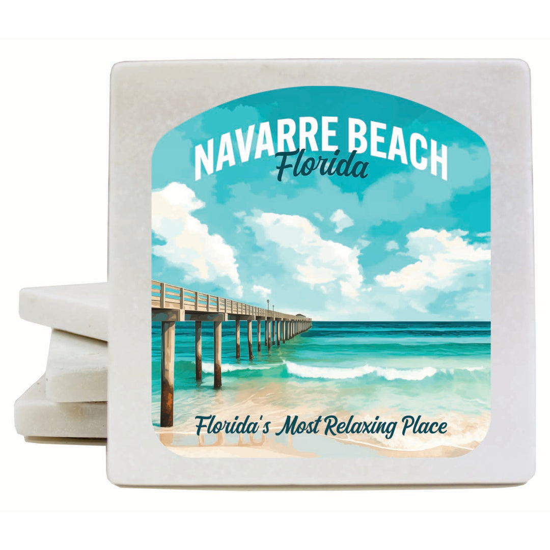 Navarre Beach Florida Pier Painting Design Souvenir 4x4-Inch Coaster Marble 4 Pack Image 1