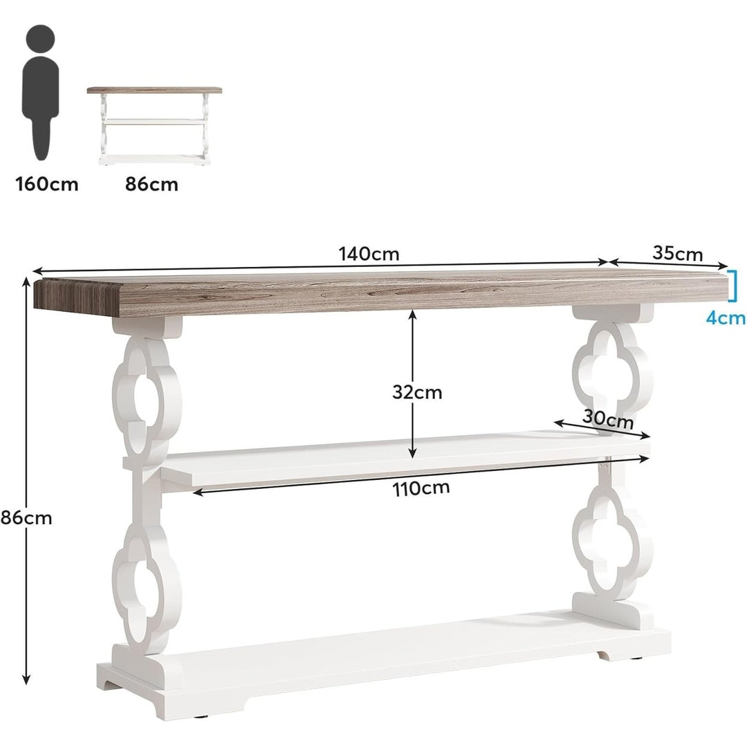 Tribesigns 55 inch Farmhouse Console Table, Long Sofa Table with Storage Shelves, 3 Tier Wood Accent Table Image 6