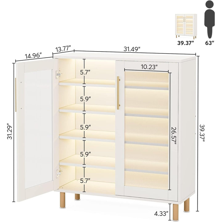 Tribesigns Shoe Cabinet with Acrylic Doors and LED Light, 24 Pairs Shoe Organizer Storage Rack with 5-Tier Adjustable Image 6