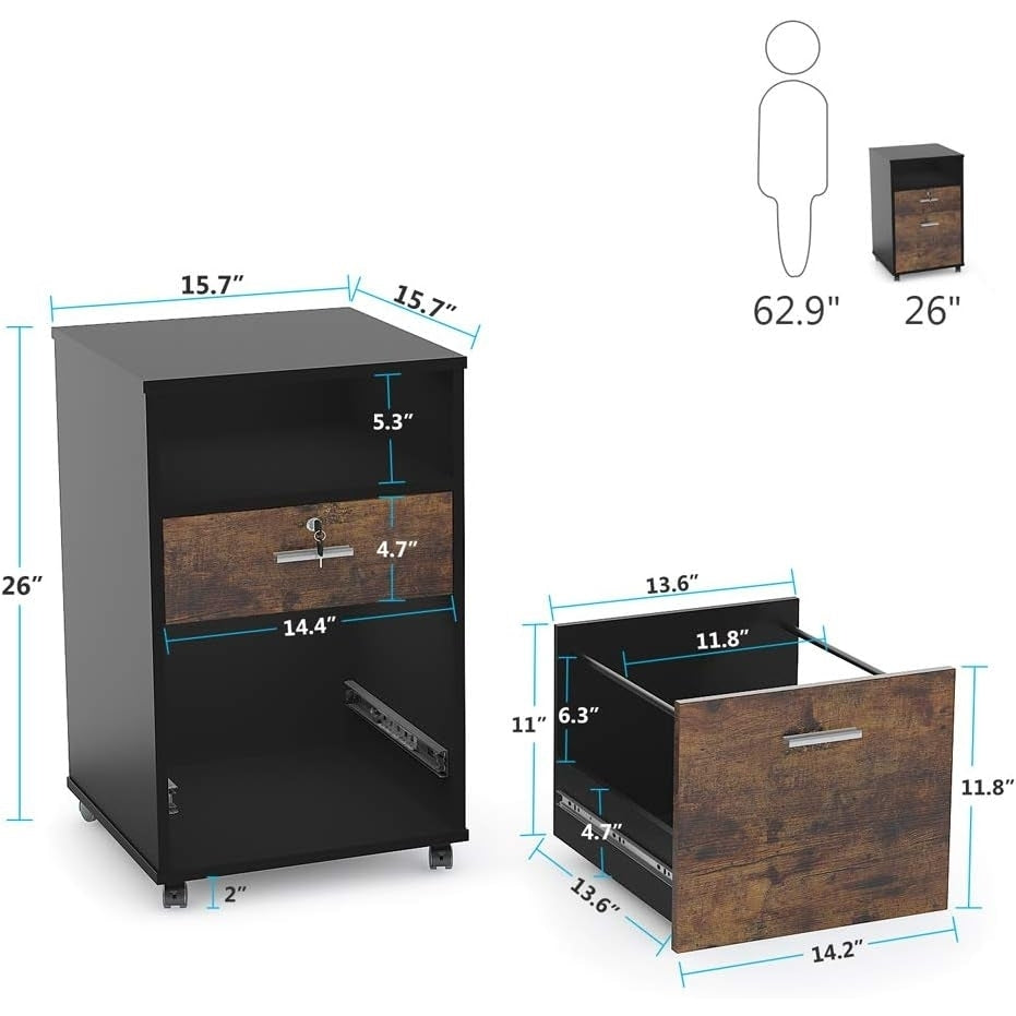 Tribesigns 2 Drawer Mobile File Cabinet with Lock Modern Wood Printer Stand Wheels Image 6