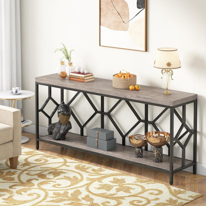 Tribesigns 70.9 Inches Extra Long Sofa Table, Narrow Console Table with Storage Shelves Behind Couch,2-Tier Hall Table Image 3