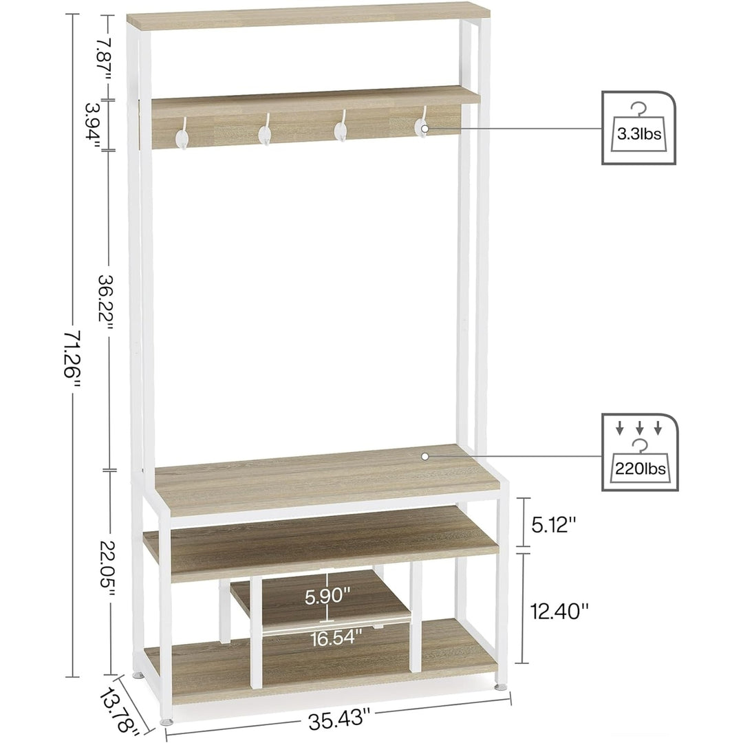 Tribesigns Entryway Bench Coat Rack Shoe Rack Storage Shelf 4 Hanger Hooks White Image 6