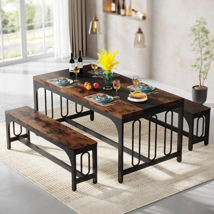 Tribesigns 55 Inch Dining Table Set for 4-6 with 2 Benches Space Saving Design Image 1