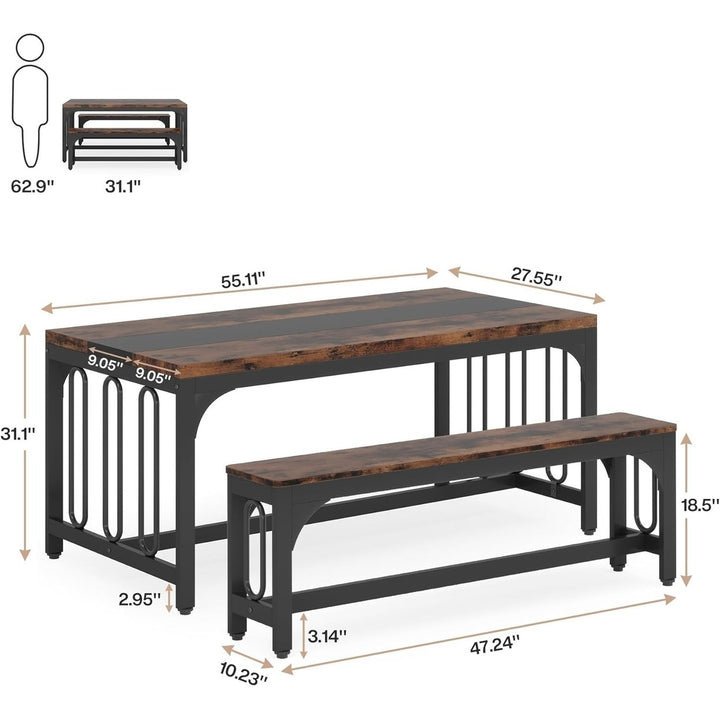 Tribesigns 55 Inch Dining Table Set for 4-6 with 2 Benches Space Saving Design Image 6