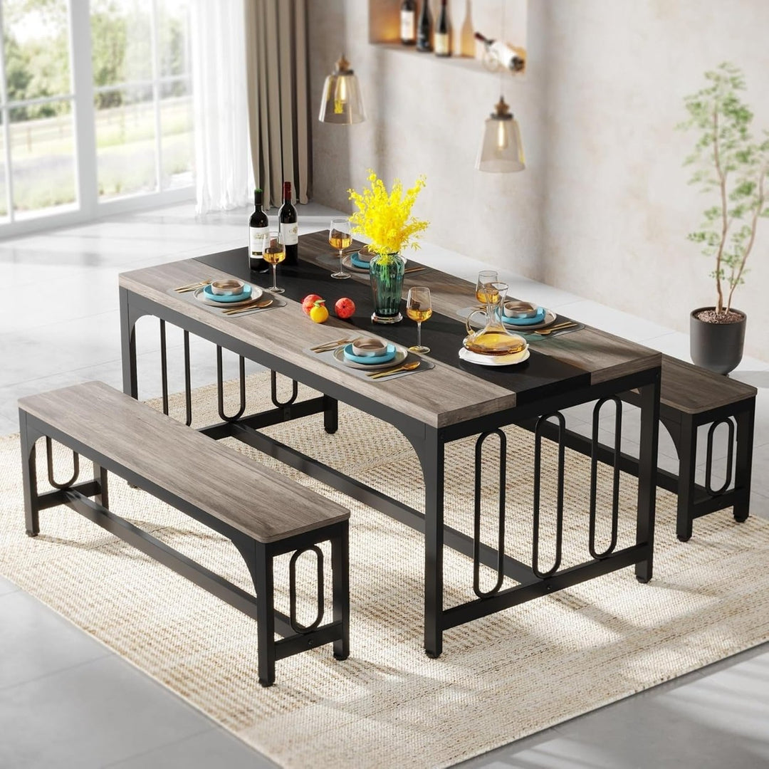 Tribesigns 55 Inch Dining Table Set for 4-6 with 2 Benches Space Saving Design Image 7