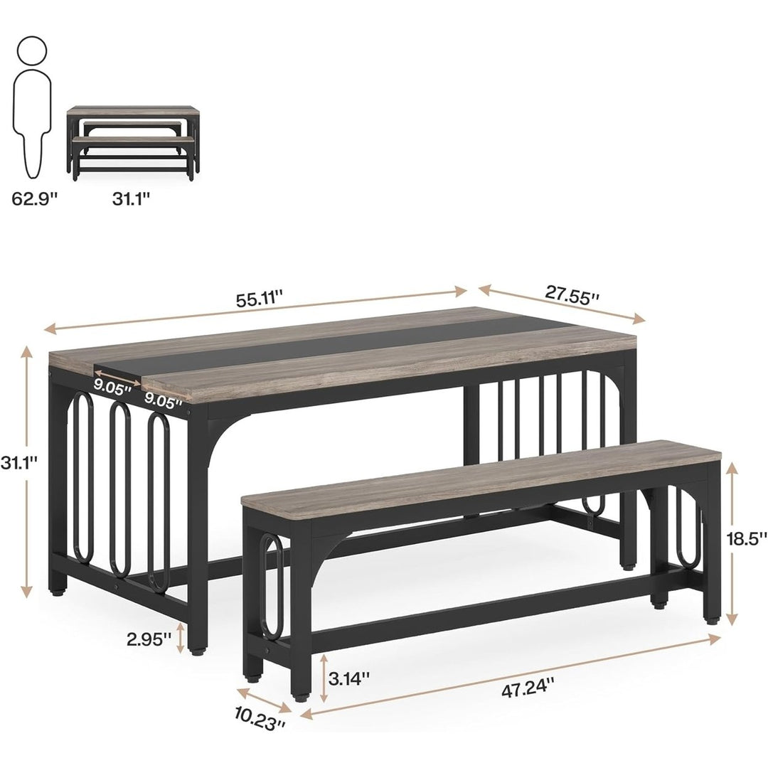 Tribesigns 55 Inch Dining Table Set for 4-6 with 2 Benches Space Saving Design Image 12