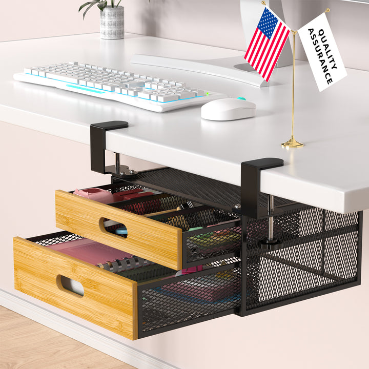 Under Desk Drawer Organizer No Drill Metal Under Desk Storage Drawer Container 2 Slide Out Cabinet Drawer Suitable For Image 1