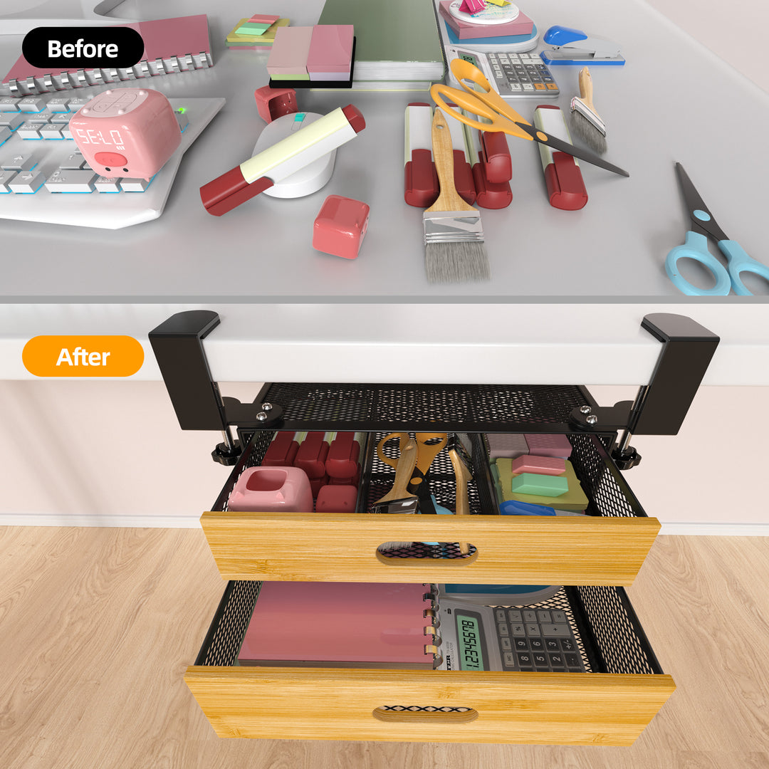 Under Desk Drawer Organizer No Drill Metal Under Desk Storage Drawer Container 2 Slide Out Cabinet Drawer Suitable For Image 2