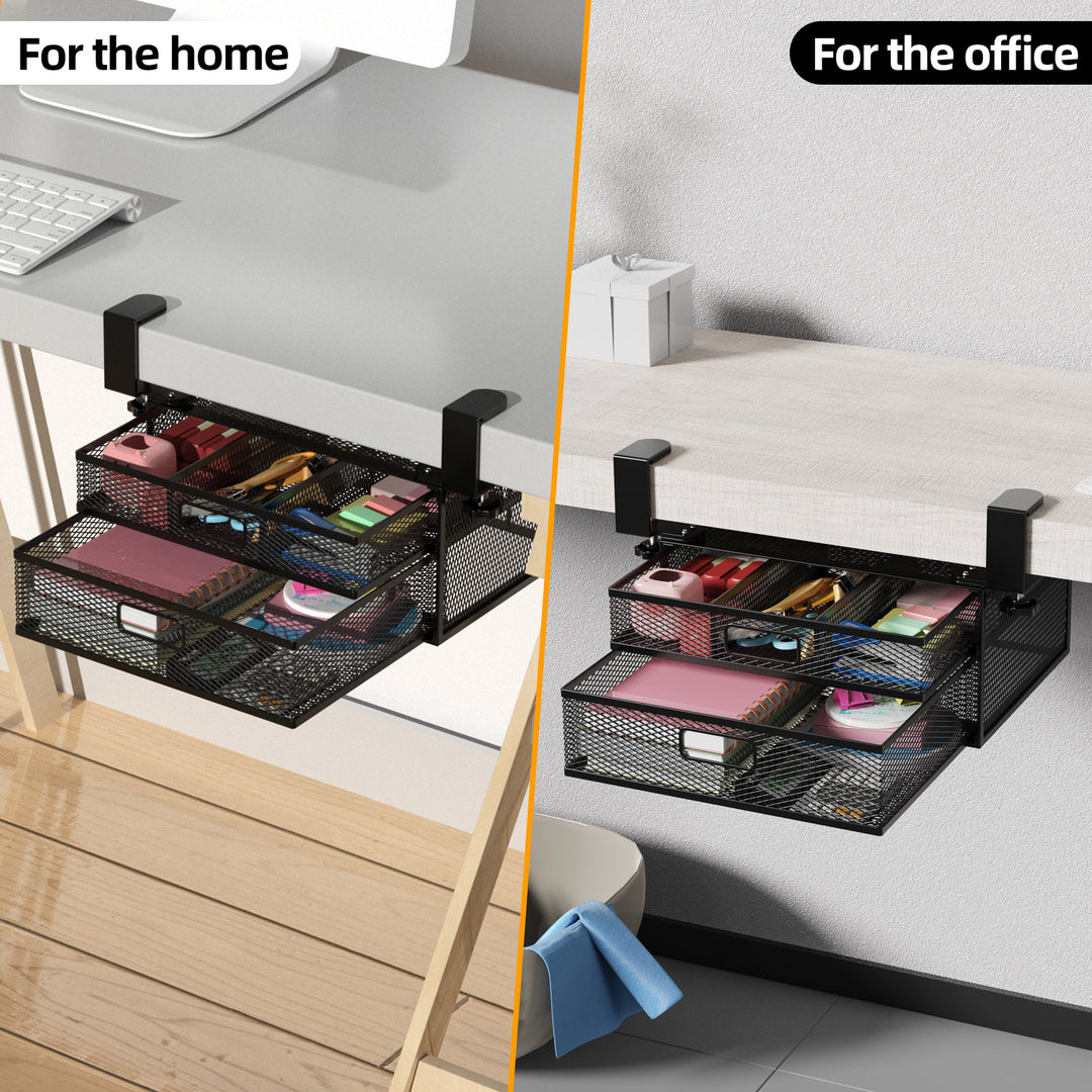 Extra Large Metal Under Desk Drawer Organizer with 2 Sliding Drawers for Storage Image 4