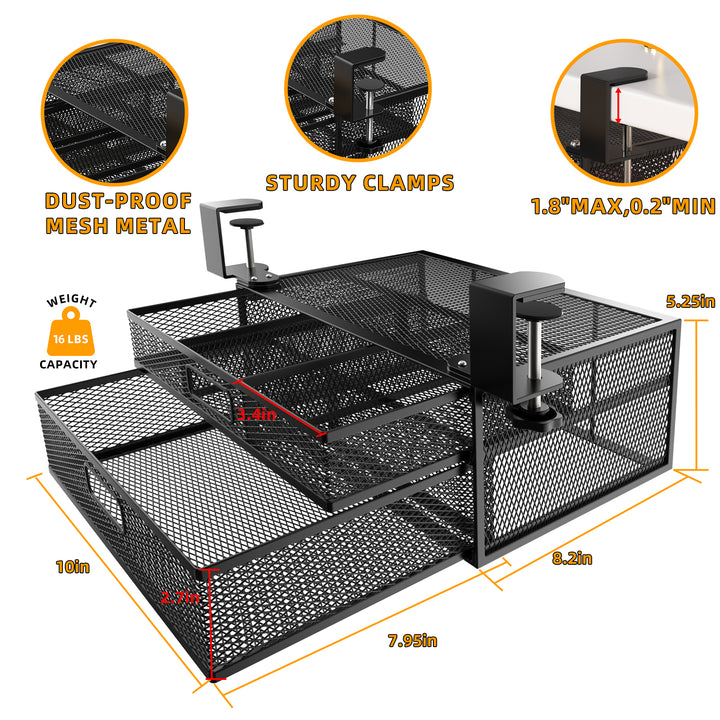 Extra Large Metal Under Desk Drawer Organizer with 2 Sliding Drawers for Storage Image 6