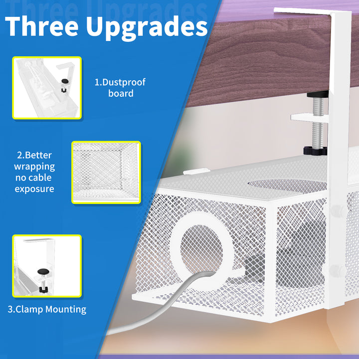 Under Desk Box Tray White Wire Management Cord Organizer Clamp Mount 1 Pack Image 3