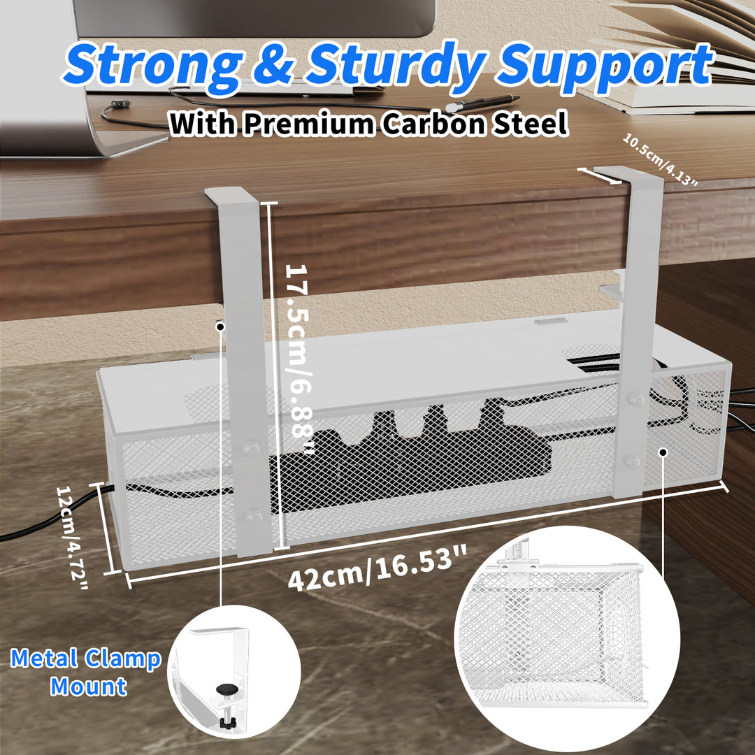 Under Desk Box Tray White Wire Management Cord Organizer Clamp Mount 1 Pack Image 4