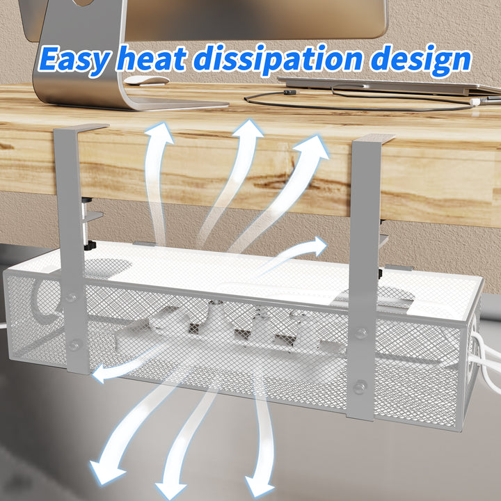 Under Desk Box Tray White Wire Management Cord Organizer Clamp Mount 1 Pack Image 6