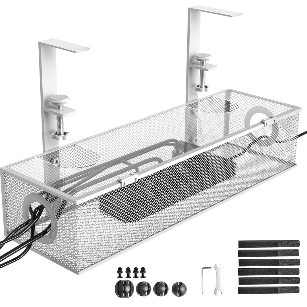 Under Desk Box Tray White Wire Management Cord Organizer Clamp Mount 1 Pack Image 8