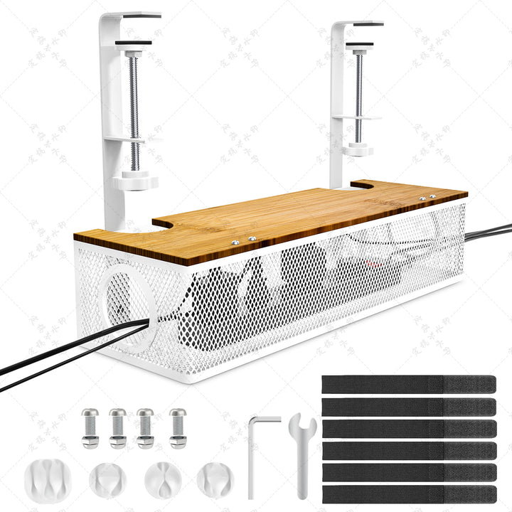 White No Drilling Under Desk Cable Management Box Clamp Mount Organizer Tray Image 1