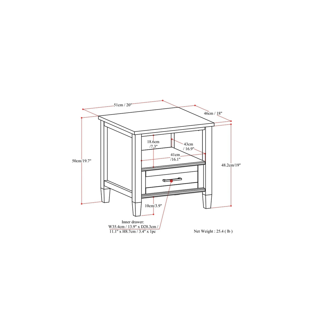 Ela End Table Solid Wood Storage Drawer Open Compartment Living Room Furniture Image 11