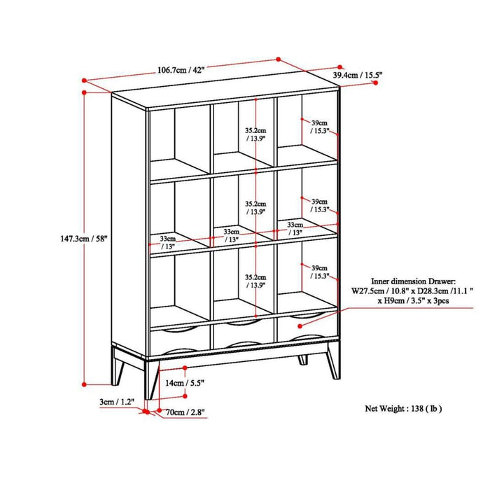 Harper Cube Bookcase Solid Hardwood Mid-Century Modern Storage Cabinet 58"H Image 11