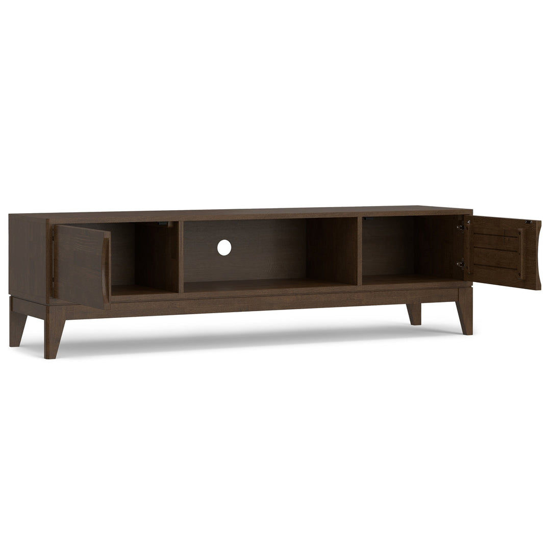 Harper 72 Inch Low TV Media Stand Solid Hardwood with Storage Cabinets Image 3