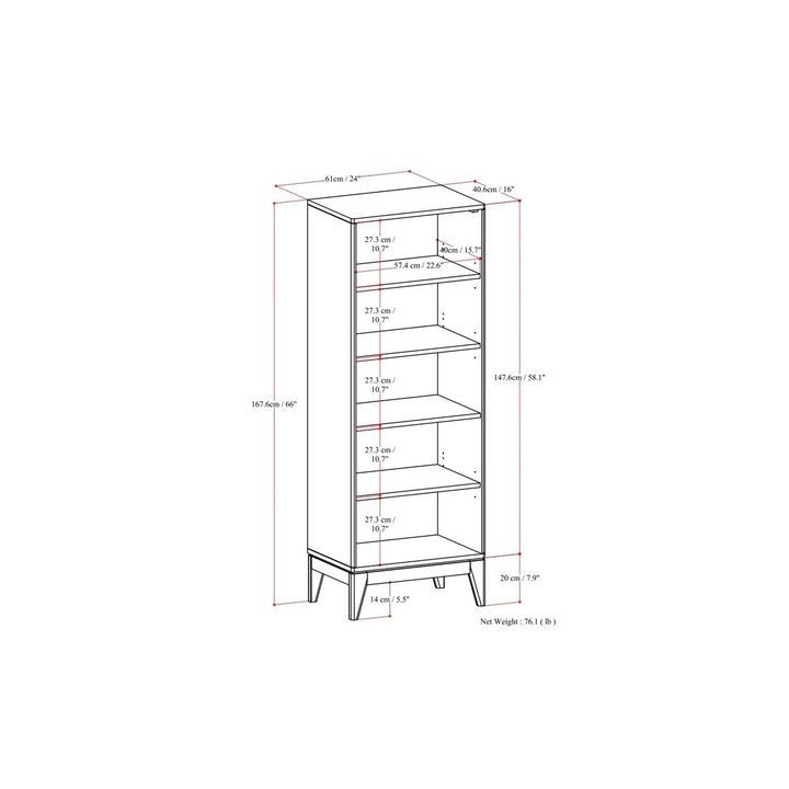 Harper 5 Shelf Bookcase Solid Hardwood Adjustable Shelves Tapered Legs Furniture Image 10