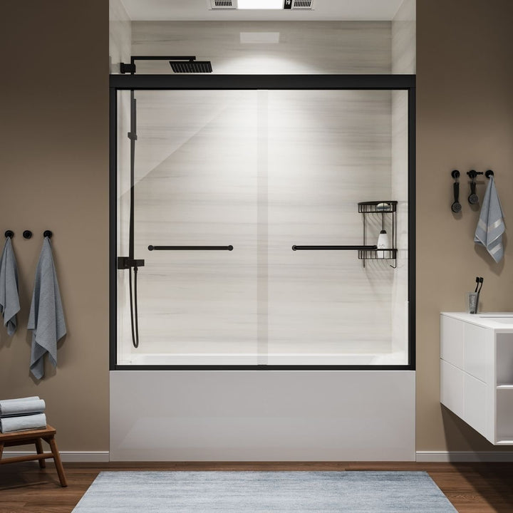 ArcGrace 58-60 in.Semi-Frameless Double Sliding Tub Door,Bypass Bathtub Shower Tempered Glass Door,Matte Image 1