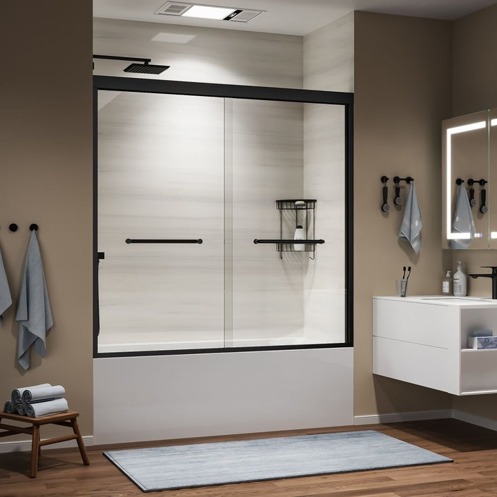 ArcGrace 58-60 in.Semi-Frameless Double Sliding Tub Door,Bypass Bathtub Shower Tempered Glass Door,Matte Image 5