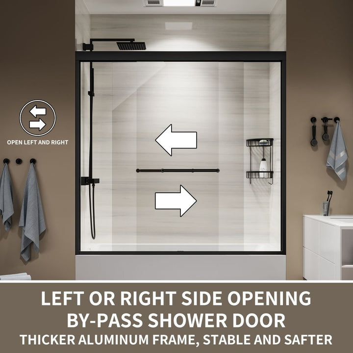 ArcGrace 58-60 in.Semi-Frameless Double Sliding Tub Door,Bypass Bathtub Shower Tempered Glass Door,Matte Image 7