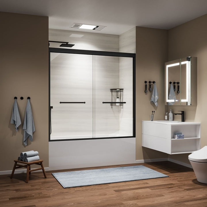 ArcGrace 58-60 in.Semi-Frameless Double Sliding Tub Door,Bypass Bathtub Shower Tempered Glass Door,Matte Image 10