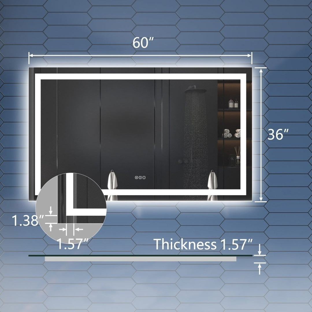 Apex 60" x 36" LED Heated Anti-Fog Bathroom Mirror Dimmable Dual Lighting Mode Image 2