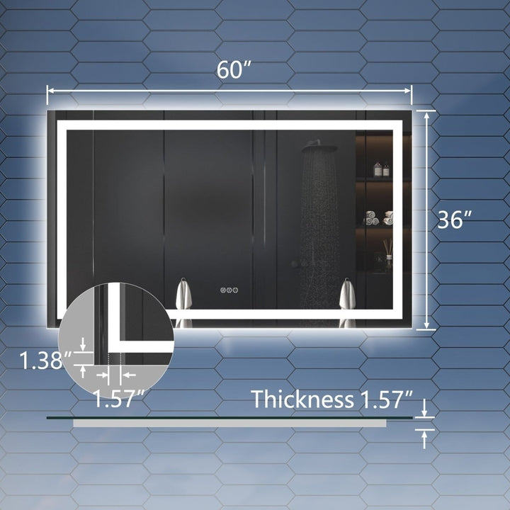 Apex 60" x 36" LED Heated Anti-Fog Bathroom Mirror Dimmable Dual Lighting Mode Image 2