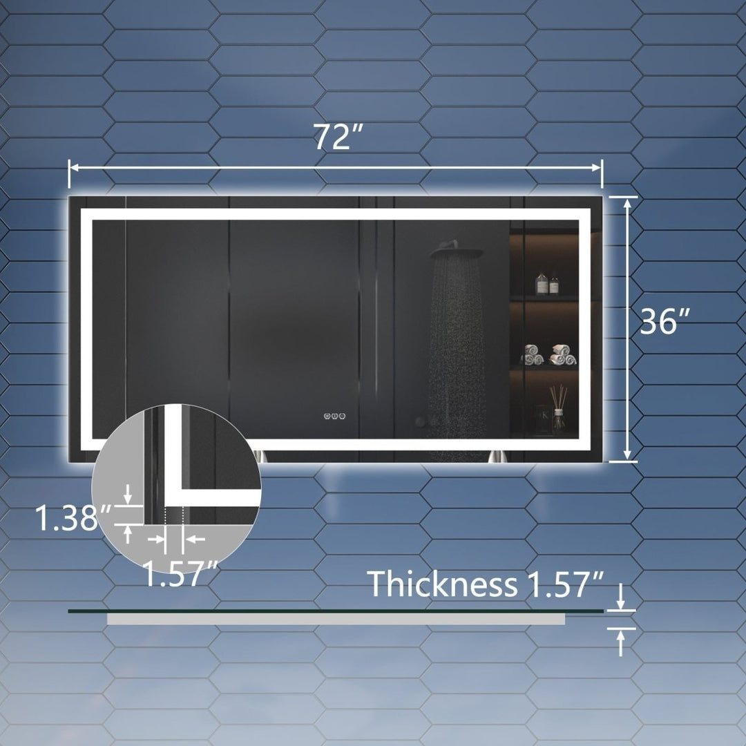 Apex LED Bathroom Mirror 72"x36" Anti Fog Dimmable Dual Lighting Tempered Glass Image 2