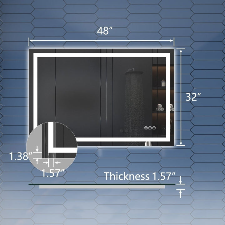 Apex LED Bathroom Light Mirror 48x32 Anti Fog Dimmable Dual Lighting Tempered Glass Image 2