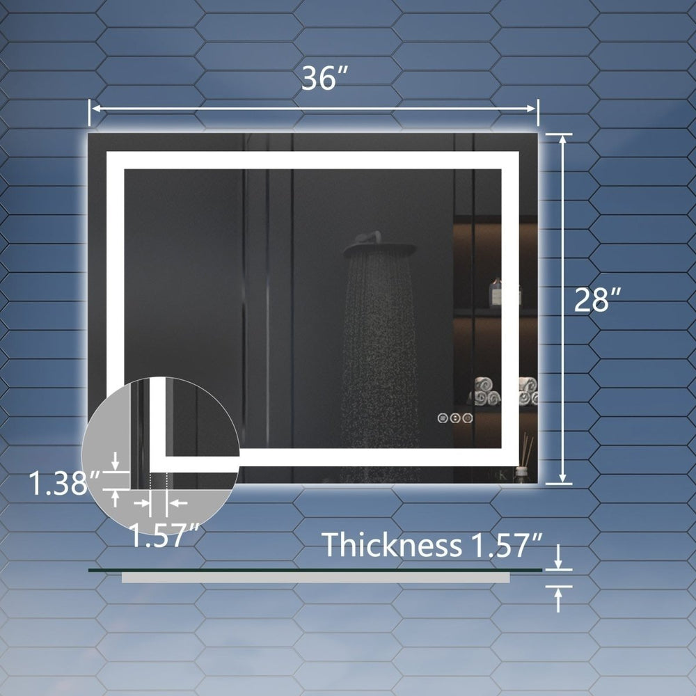 Apex LED Bathroom Mirror 28" x 36" Anti-Fog Dimmable Dual Lighting Tempered Glass Image 2