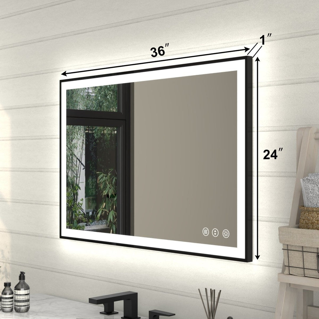 Apex-Noir 24x36 Framed LED Bathroom Mirror Matte Black Anti-Fog Tempered Glass Image 2