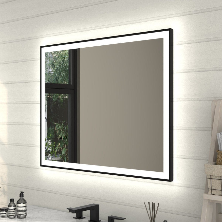 Apex-Noir 28x36 Framed LED Lighted Bathroom Mirror Matte Black Anti-Fog Image 1