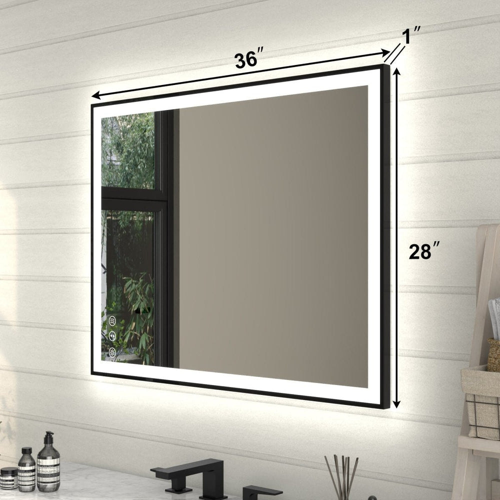 Apex-Noir 28x36 Framed LED Lighted Bathroom Mirror Matte Black Anti-Fog Image 2