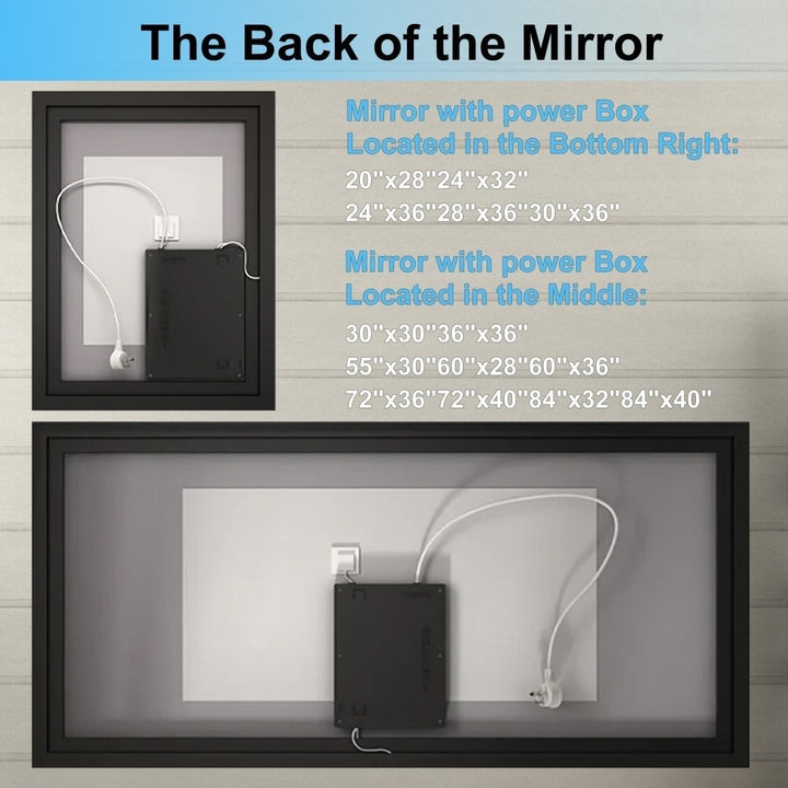 Apex-Noir 24x36 Framed LED Bathroom Mirror Matte Black Anti-Fog Tempered Glass Image 7