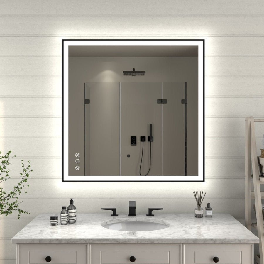 ExBrite Framed LED Lighted Bathroom Mirror Apex Noir 36"W x 36"H Image 1