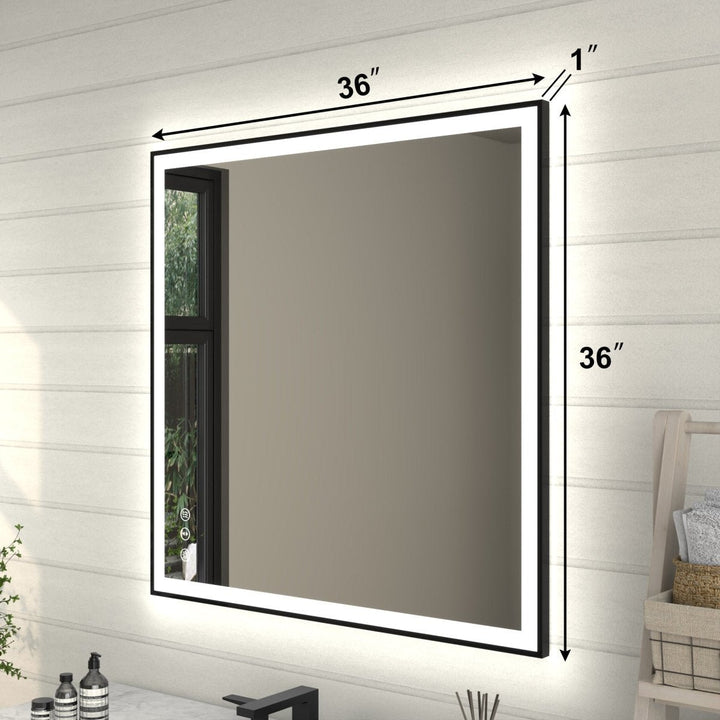 ExBrite Framed LED Lighted Bathroom Mirror Apex Noir 36"W x 36"H Image 2